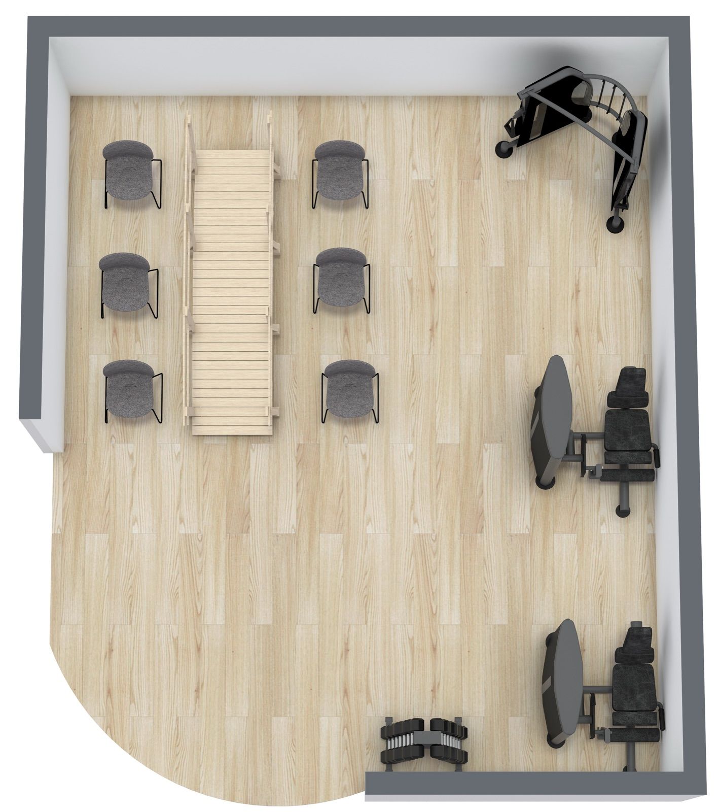 3D gym design render produced in an Optimum Allied Health reablement workshop